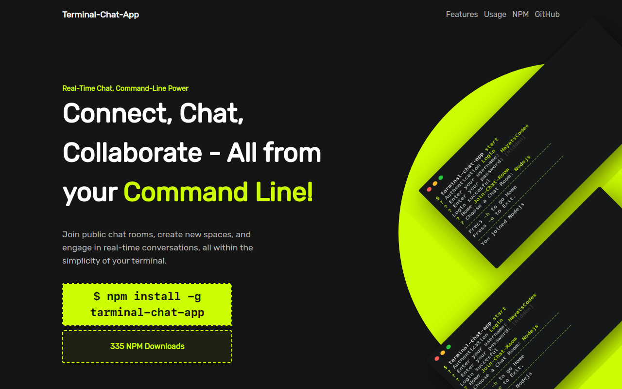 terminal-chat-app landing page